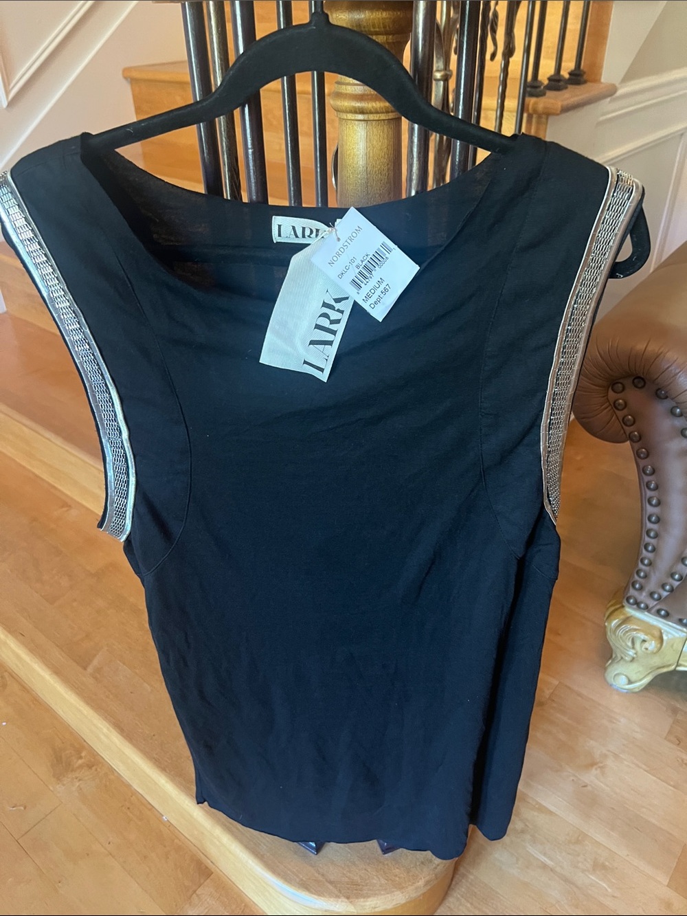 Black Embellished-Sleeve Tank Top